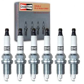 6 pc Champion Double Platinum Spark Plugs compatible with Jeep Wrangler 4.0L 4.2L L6 1987-2006