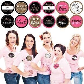 Big Dot of Happiness Girls Night Out - Bachelorette Party Name Tags Badges Sticker Set 12