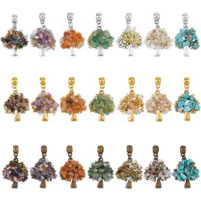 SUPERFINDINGS 21Pcs Tree of Life Gemstone Pendants Crystal Quartz Chakra Pendants Charms Mixed Gemstone Chip European Dangle Charms Tree Large Hole Pendants with Alloy Findings for Jewelry Making