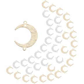 PH PandaHall 40pcs Moon Links Charms, Crescent Moon Dangle Charms Moon Pendant Brass Connector Charms for Christmas Eid Mubarak Necklace Bracelet Earring Keychain Jewelry Making, Golden & Platinum