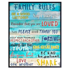 Family Wall Art - Family Rules - Positive Quotes Shabby chic Wall Art - Rustic Beach Wall Art print - Family Wall Decor - Inspirational Positive Quotes Wall Decor - Blue Beach Decor - 8X10 UNFRAMED