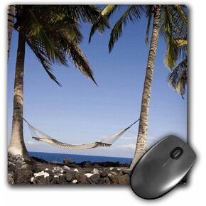 3dRose LLC 8 x 8 x 0.25 Inches Hawaii Kona Village Hammock Between Two Palm Trees Rob Casey Mouse Pad (mp_89864_1)