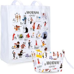 Theatre Tote Bag and Cosmetic Bag Set for Broadway Girls, Broadway Bag with 26 Unique Designs Alphabet-themed by Show for Musical Theater Gifts and Broadway Gifts