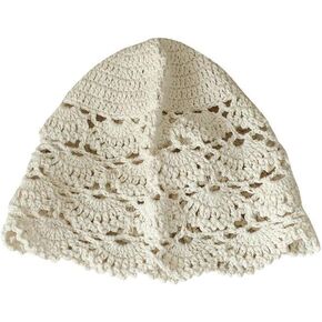 Amosfun Women Crochet Beanie Hat Knitted Floral Beanie Womens Summer Hat White Crochet Cutout Hat, Breathable and Lightweight