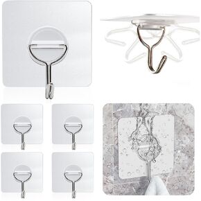 MAGPIE Duty Wall Hooks Self Adhesive Hooks 30kg/66lbs(Max) Traceless Clear and Removable, Waterproof and Rustproof Multiple Uses for Bathroom Kitchen Home 5 Pack