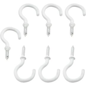 100 Pcs 1'' Vinyl Coated Ceiling Hooks,White Screw-in Ceiling Cup Hooks,Self-Tapping Screw Mug Hook for Hanging Plant,Light,Wind Chimes Hooks for Kitchen