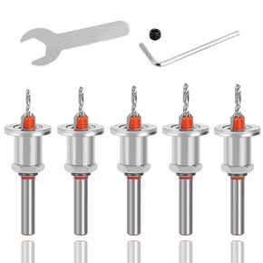 YUENTOEN Countersink Drill Bit Set, 5Pcs Counter Sink Drill Bit for Wood, Depth Adjustable, 90° Wood Hole Countersink Drill with Stop Screw Hole, 8mm Shank