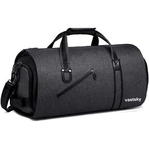 Garment Duffle Bag for Travel Convertible Carry on Garment Bag Backpack with Shoe Compartment 2 in 1 Hanging Suitcase Business Travel Suit Bag for Men and women -black