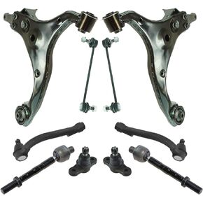 TRQ 10 Piece Steering Suspension Kit Lower Control Arms Ball Joints Tie Rods Links Compatible with 2006-2010 Kia Optima 2007-2010 Rondo