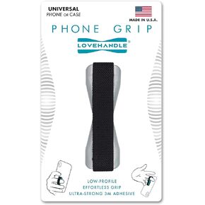 LOVEHANDLE Phone Grip for Most Smartphones and Mini Tablets, Black Elastic Strap with Silver Base, LH-01Silver