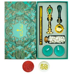 Letter Wax Seal Stamp, Ioggtser Alphabet P Wax Seal Stamp Set Including 1Pcs Copper Head with Iron Handle, 60 Pcs Wax Seal Beads, 1Pcs Wooden Melting Spoon, 2Pcs Candles, 1Pcs Wax Seal Pen