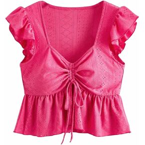 SweatyRocks Women's Ruffle Hem Cap Sleeve Shirts Sweetheart Neck Peplum Blouse Top