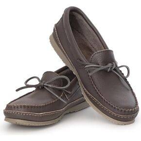 Laurentian Chief Moccasin Slippers for Men with Single Lacing, 8 Hole Collar and Padded Indian Rubber Sole, Canada Quality, Comfortable Stylish Indoor and Outdoor Moccasins for Men
