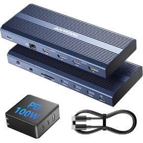ANYOYO USB C Docking Station Dual Monitor Displaylink Docking Station with 100W PD Charger for Windows and Mac,(2*HDMI, 2*DP, PD 100W Charger, LAN 1000Mbps, USB3.1, SD/TF3.0)