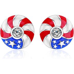 Red White Blue Earrings Jewelry - 925 Sterling Silver 4th July Earrings Independence Day Patriotic American Flag Earrings Jewelry for Women