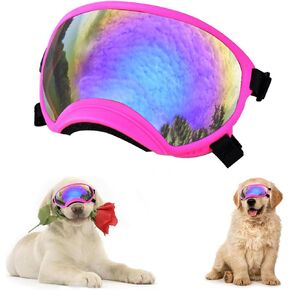 Soft Samll Dog Sunglasses Dog Goggles for Large Breed UV/Wind/Dust Protection Winproof Dog Puppy Sunglasses Pet Glasses Eye Wear with Adjustable Strap (Black Frame & Colored Lens/Large)