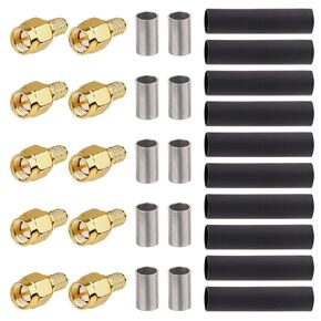 SMA Male Crimp Connector,SMA Male Plug Crimp RF Connector for RG58 RG142 RG400 LMR195 Coaxial Cable,10 Pack