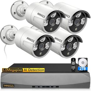 OOSSXX (HD 2.7K 5.0MP with Audio) Outdoor Wired Security Camera Systems PoE Outdoor Surveillance Video System