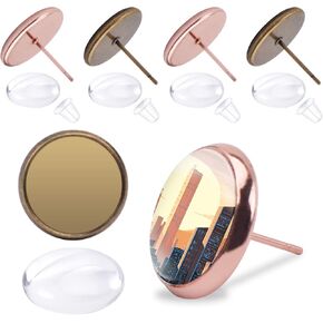 Aylifu Earring Cabochon Settings,40pcs Stud Earring Cabochon Post Cup Blank Earring Bezel with 40pcs Glass Dome Cabochons and 40pcs Clear Earring Backs for Jewellery Making