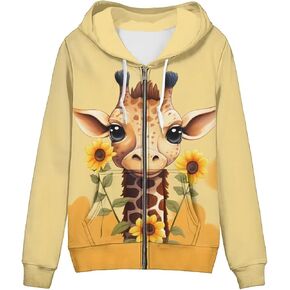 Showudesigns Sunflower Giraffe Jacket Zip Up Hoodies & Sweatshirts for Women Plus Size XL Cute Yoga Clothing Long Sleeve Shirts Casual Pullover Tops Thin Jumper Outfits Y2K Coat