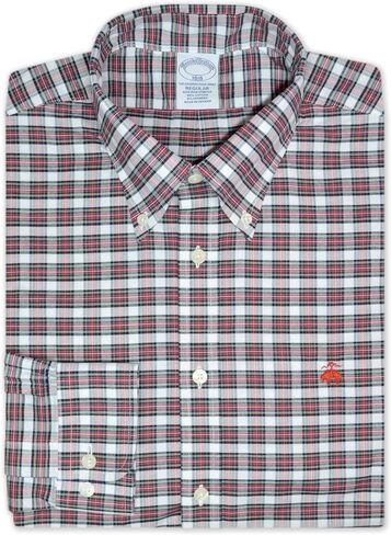 Brooks Brothers Mens Regular Fit Cotton Blend Mixed Tartan Plaid Embroidered Dress Shirt in Saudi Arabia
