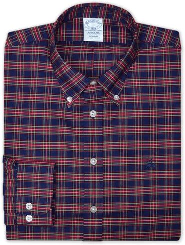 Brooks Brothers Mens Regular Fit Cotton Blend Mixed Tartan Plaid Embroidered Dress Shirt in Saudi Arabia