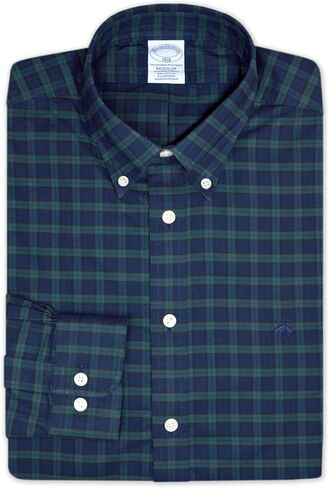 Brooks Brothers Mens Regular Fit Cotton Blend Mixed Tartan Plaid Embroidered Dress Shirt in Saudi Arabia