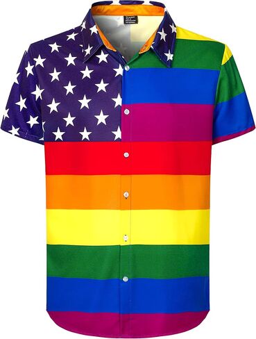 LINOCOUTON Men's American Patriotic Flag Striped Short Sleeve Button Down Shirt in Saudi Arabia