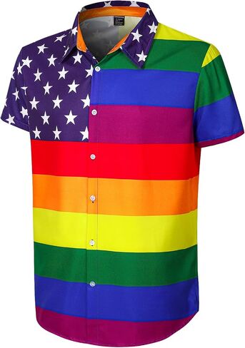 LINOCOUTON Men's American Patriotic Flag Striped Short Sleeve Button Down Shirt in Saudi Arabia
