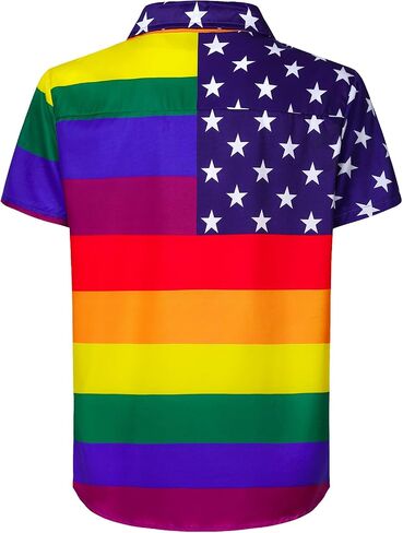 LINOCOUTON Men's American Patriotic Flag Striped Short Sleeve Button Down Shirt in Saudi Arabia