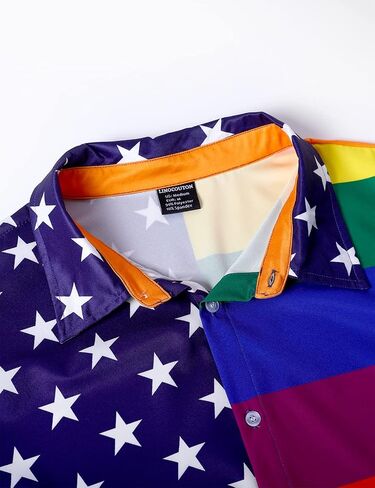 LINOCOUTON Men's American Patriotic Flag Striped Short Sleeve Button Down Shirt in Saudi Arabia