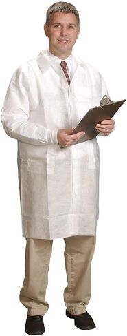 معطف مختبر AlphaGuard بغطاء حريري من Alpha Pro Tech LC-32632-3 مع 3 جيوب، وياقة مدببة وإغلاق سريع، معصم محبوك، كبير، أبيض (علبة مكونة من 30) in Saudi Arabia