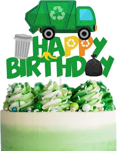 Garbage Truck Cake Topper Trash Truck Birthday Party Supplies Waste Management Recycling Theme Decorations for Kids Birthday Party Supplies in Saudi Arabia