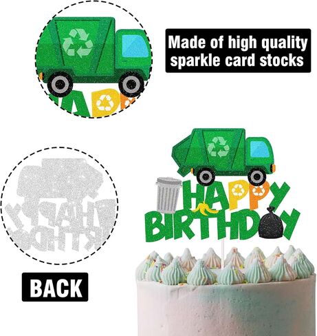 Garbage Truck Cake Topper Trash Truck Birthday Party Supplies Waste Management Recycling Theme Decorations for Kids Birthday Party Supplies in Saudi Arabia
