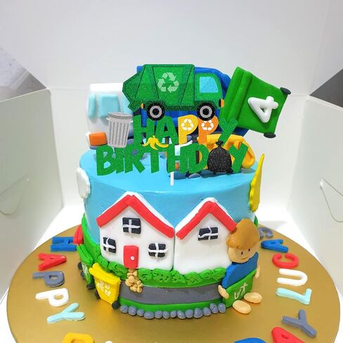 Garbage Truck Cake Topper Trash Truck Birthday Party Supplies Waste Management Recycling Theme Decorations for Kids Birthday Party Supplies in Saudi Arabia