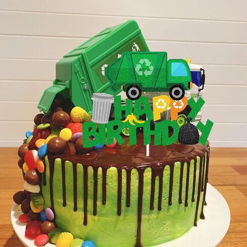 Garbage Truck Cake Topper Trash Truck Birthday Party Supplies Waste Management Recycling Theme Decorations for Kids Birthday Party Supplies in Saudi Arabia