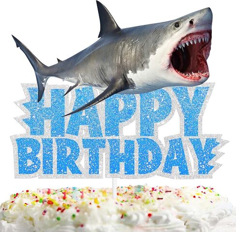 Blue Glitter Sea Creature Topper Cake Orca Shark Theme Decor Supplies Baby Shower Boys Girls Happy Birthday Party Decorations in Saudi Arabia