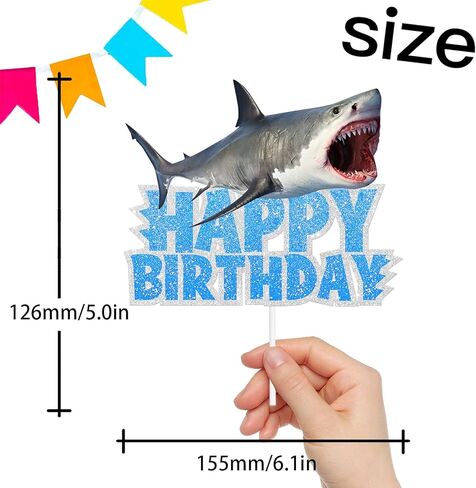 Blue Glitter Sea Creature Topper Cake Orca Shark Theme Decor Supplies Baby Shower Boys Girls Happy Birthday Party Decorations in Saudi Arabia