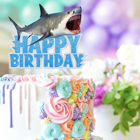 Blue Glitter Sea Creature Topper Cake Orca Shark Theme Decor Supplies Baby Shower Boys Girls Happy Birthday Party Decorations in Saudi Arabia