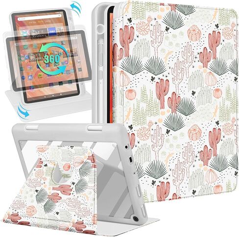حافظة كمبيوتر لوحي Kindle Fire HD 10/10 Plus - الجيل الحادي عشر 2021 10.1 بوصة غطاء فوليو للسيدات والفتيات اللطيفات مع حامل قلم رصاص وحافظات حامل دوارة بتصميم زهور لهاتف Amazon Fire HD 10/10 Plus in Saudi Arabia