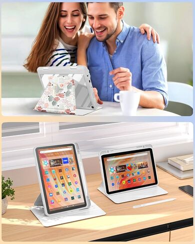 حافظة كمبيوتر لوحي Kindle Fire HD 10/10 Plus - الجيل الحادي عشر 2021 10.1 بوصة غطاء فوليو للسيدات والفتيات اللطيفات مع حامل قلم رصاص وحافظات حامل دوارة بتصميم زهور لهاتف Amazon Fire HD 10/10 Plus in Saudi Arabia