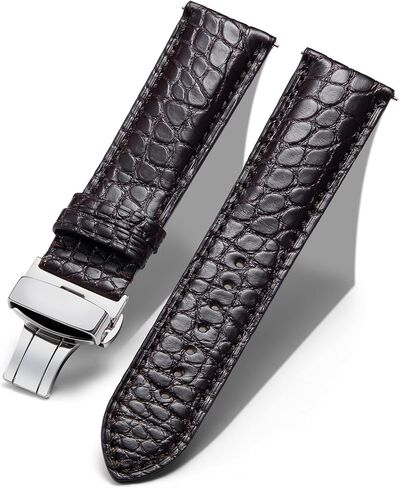 BINLUN Alligator Grain Leather Watch Bands for Men Watch Straps Handmade Crocodile Grain Quick Release Replacment Genuine Classic Leather Women Watchband Deployment Black Brown in Saudi Arabia