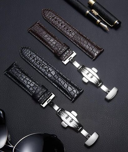 BINLUN Alligator Grain Leather Watch Bands for Men Watch Straps Handmade Crocodile Grain Quick Release Replacment Genuine Classic Leather Women Watchband Deployment Black Brown in Saudi Arabia