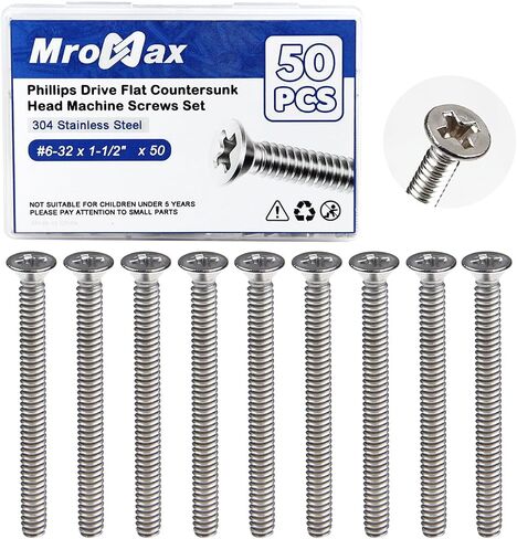 MroMax 50Pcs #6-32 Extra Long Outlet Screws, 6-32 x 1-1/2" 304 Stainless Steel Long Electrical Outlet Machine Screws in Saudi Arabia