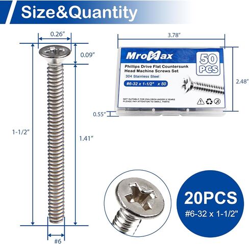 MroMax 50Pcs #6-32 Extra Long Outlet Screws, 6-32 x 1-1/2" 304 Stainless Steel Long Electrical Outlet Machine Screws in Saudi Arabia