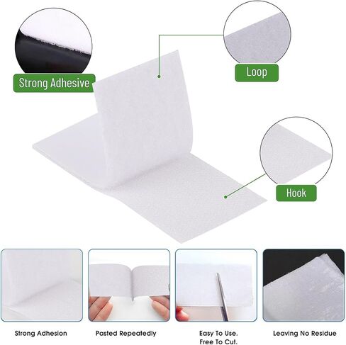 4 Sets 6x4 Inch White Hook and Loop Strips with Adhesive，Strong Back Adhesive Fasten Mounting Tape for Home or Office Use - Instead of Holes and Screws in Saudi Arabia