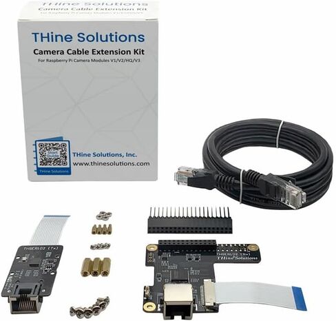 THSER102 Cable Extension Kit for Raspberry Pi Camera Modules V1/V2/HQ/V3, Including LAN Cable, Flexible Flat Cables, 2x20 Pin Header, and Mounting Hardware in Saudi Arabia