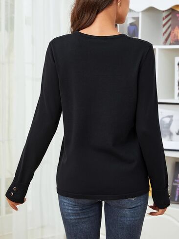 Womens Pullover Sweaters Casual Crewneck: Solid Color Long Sleeve Pullovers Jumper Classic Soft Sweater Tops for Women in Kuwait