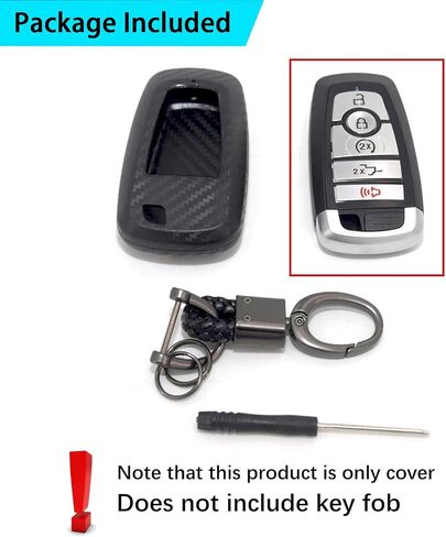 Soft Silicone Rubber Carbon Fiber Texture Case Key Fob Cover Protector with Keychain for Ford Bronco Mustang Fusion Raptor F150 F250 Explorer Expedition Lincoln Aviator Corsair 2020(Black) in Saudi Arabia