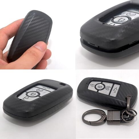 Soft Silicone Rubber Carbon Fiber Texture Case Key Fob Cover Protector with Keychain for Ford Bronco Mustang Fusion Raptor F150 F250 Explorer Expedition Lincoln Aviator Corsair 2020(Black) in Saudi Arabia